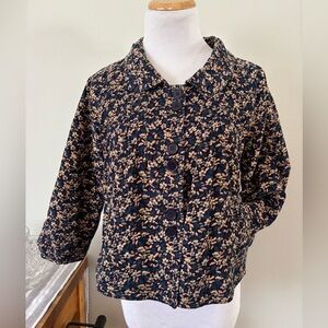 1977 Overdrive soft corduroy flowered jacket, size Medium in blues and peach 💙🩵